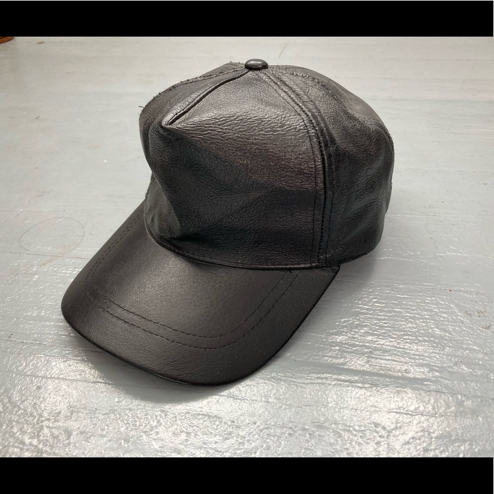 Vintage Black Leather Baseball Cap